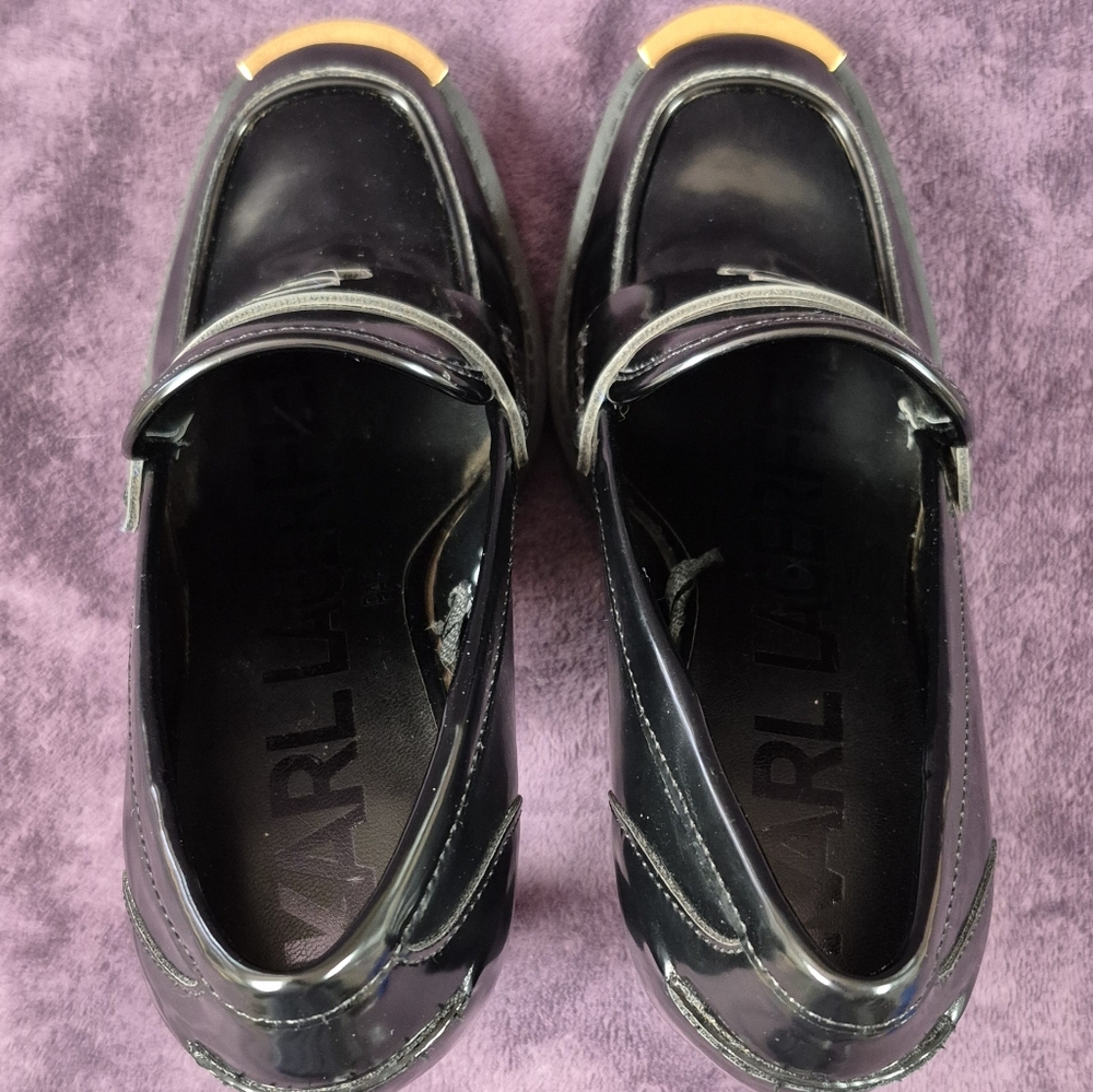 Karl Lagerfeld Paris Virna Black High Heel Patent Faux Leather Shoe Size 7.5 M - Picture 10 of 11